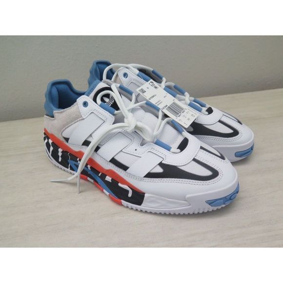 adidas FX7644 Men's Sz 8 White/Solar Red/Hazy Blue Originals NiteBall Sneakers - Picture 1 of 8